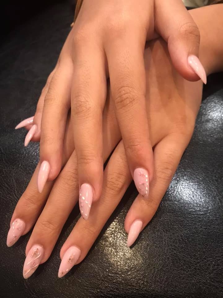 Long pink almond nails
